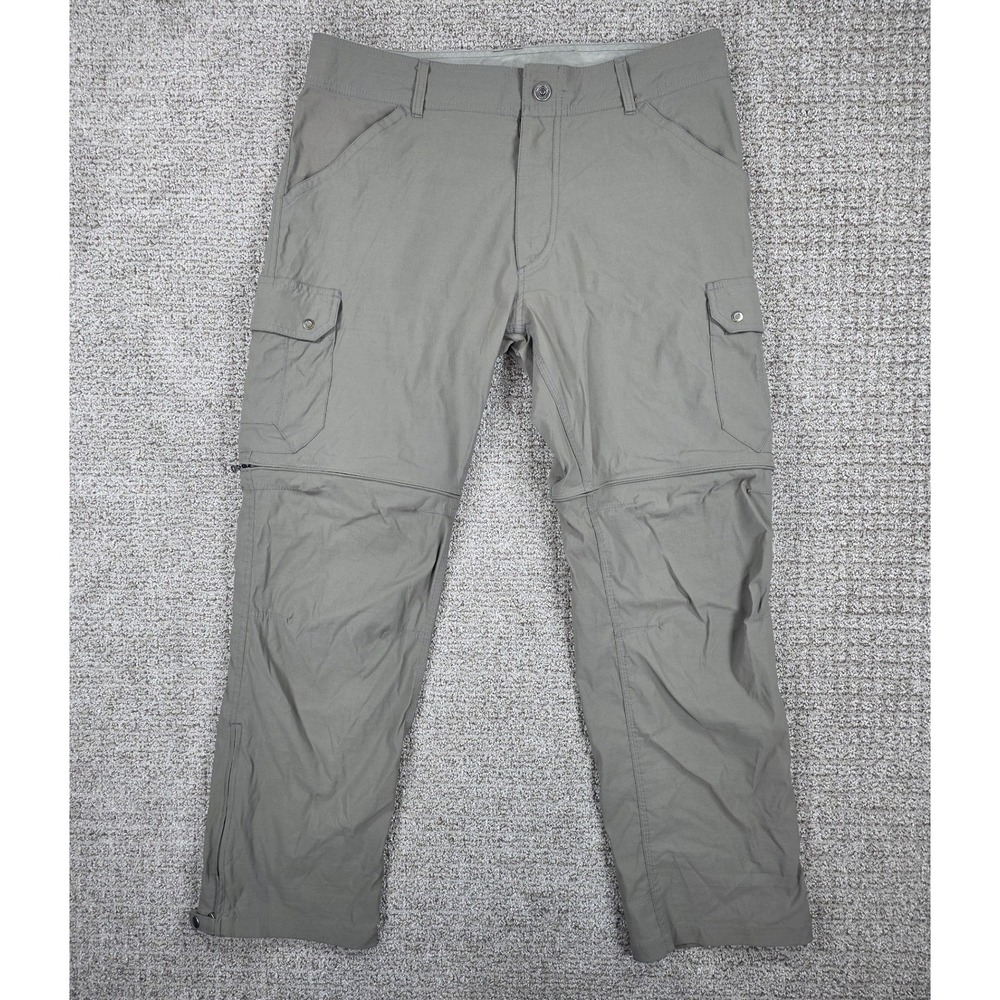 Kuhl Renegade Cargo Convertible Pants Mens 36x30 Beige Hiking Outdoor Zip Off